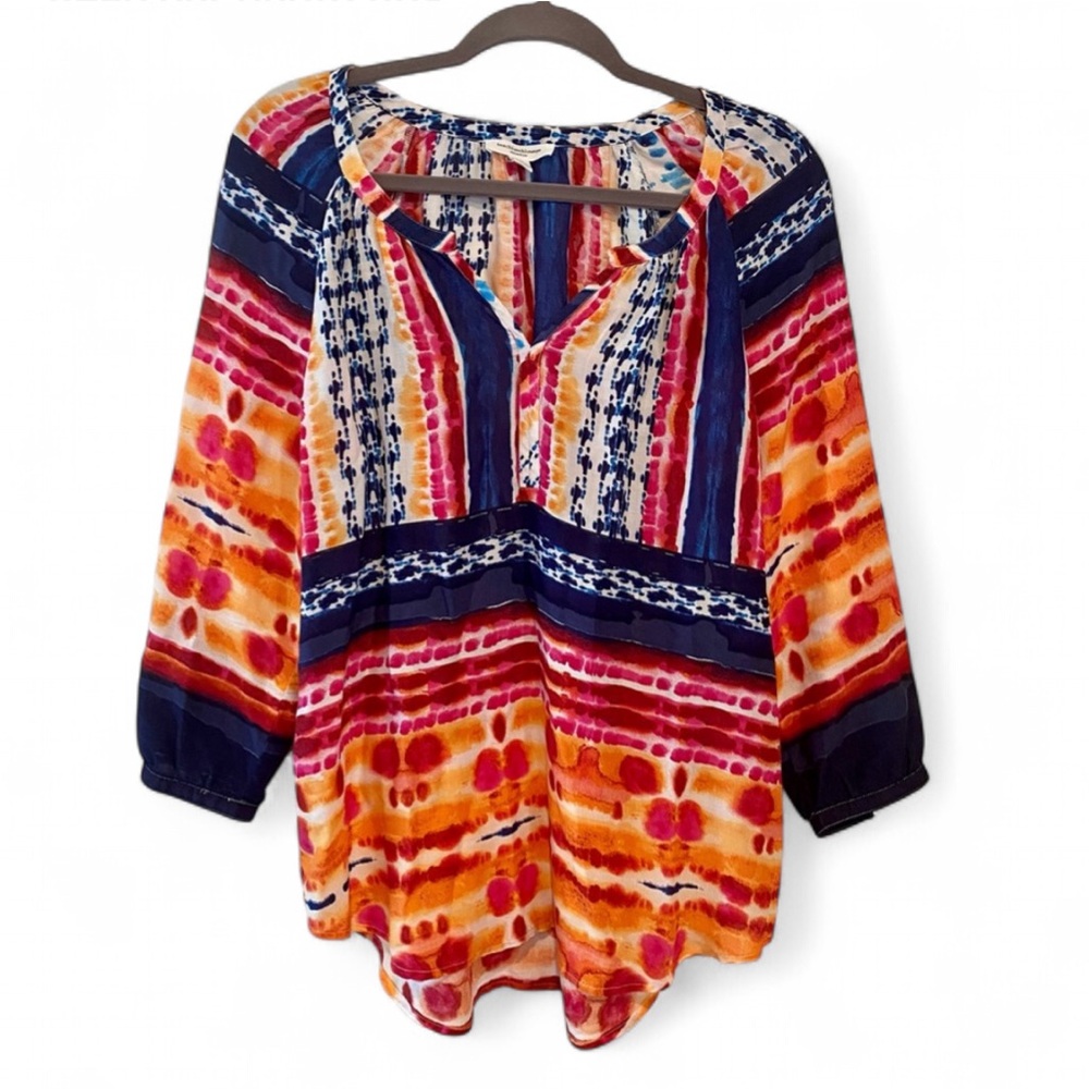BEACHLUNCHLOUNGE I3/4 SLEEVE BOHO BEACHY LIGHTWEIGHT TRAVEL TOP SIZE SMALL